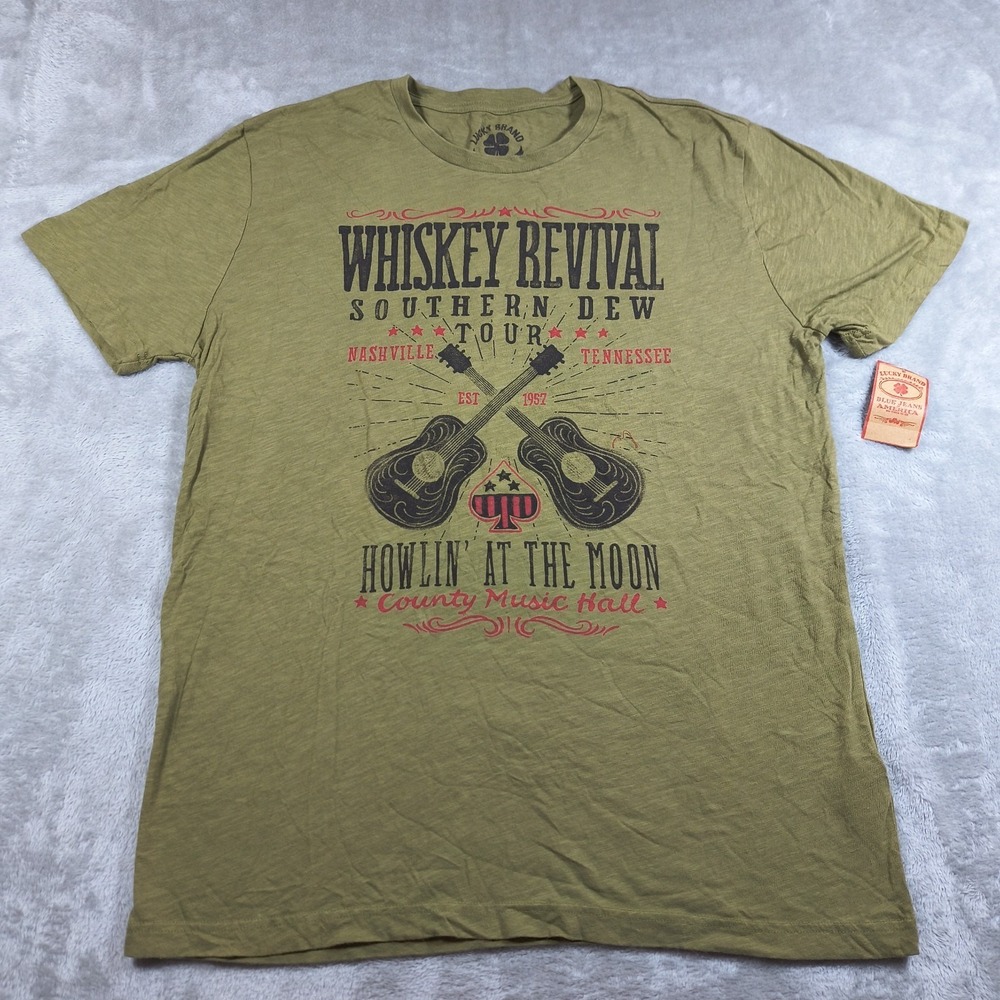 Lucky Brand Shirt Mens Large Whiskey Revival Country Music Guitar Howl Moon New